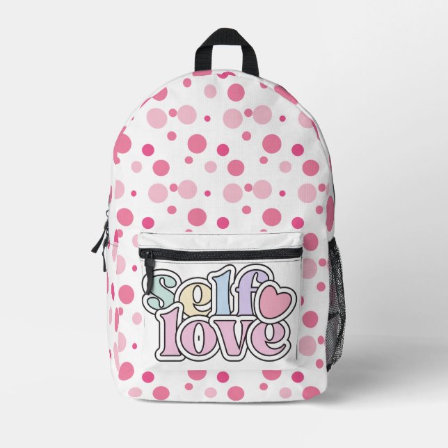 Self love cute pink polka dots printed backpack (Front)
