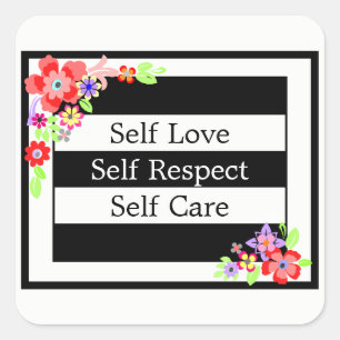 "Self Love" Gorgeous Floral Sticker. Square Sticker