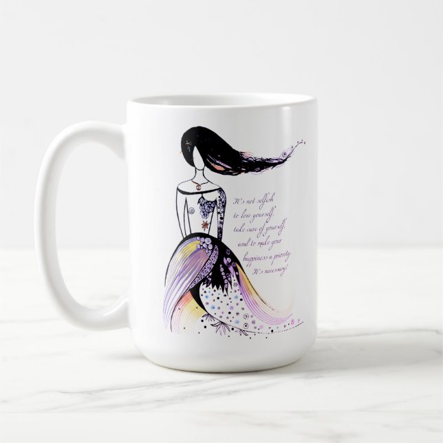 Self LOVE inspirational illustrated lady quote Coffee Mug (Left)