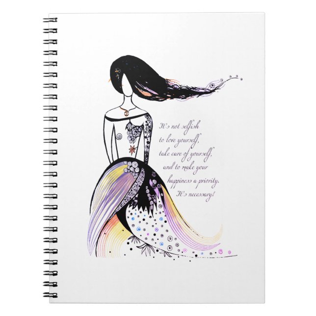 Self LOVE inspirational illustrated lady quote Notebook (Front)