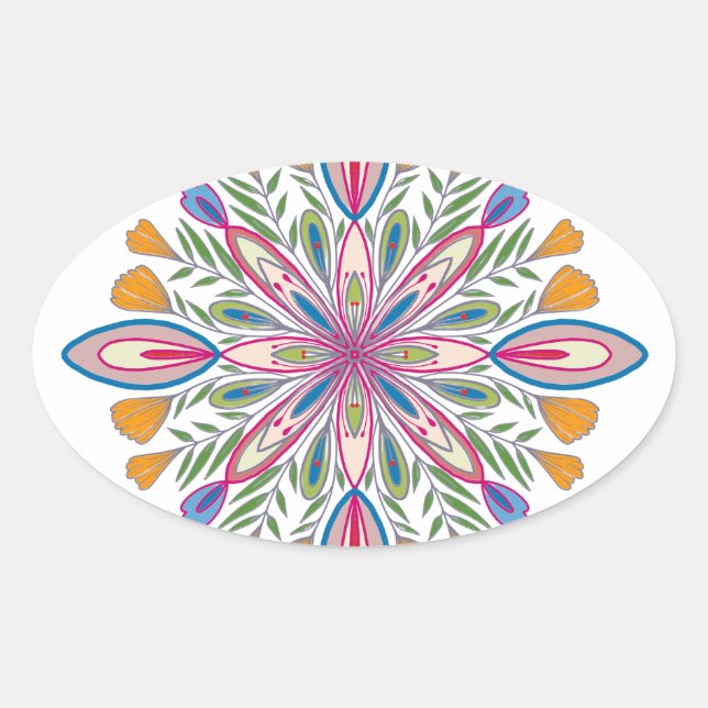 Self-love Mandala Flowers Oval Sticker (Front)