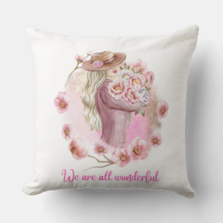 Self Love Quote Design | Watercolor Woman with Flo Throw Pillow