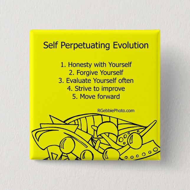 Self Perpetuating Evolution on Yellow 2 Inch Square Button (Front)