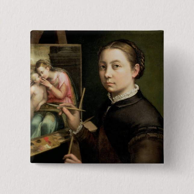 Self portrait, 1556 2 inch square button (Front)
