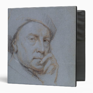 Self Portrait (black, red and white chalk on blue Binder