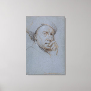 Self Portrait (black, red and white chalk on blue Canvas Print
