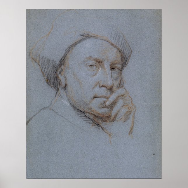 Self Portrait (black, red and white chalk on blue Poster (Front)