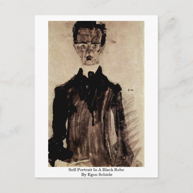 Self-Portrait In A Black Robe By Egon Schiele Postcard (Front)