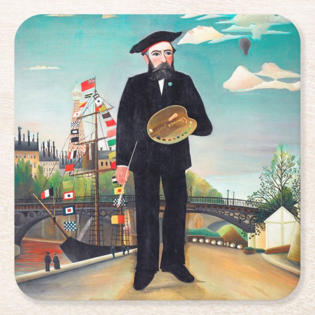 Self Portrait, Landscape, Rousseau Square Paper Coaster (Front)