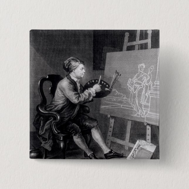 Self Portrait Painting the Comic Muse 2 Inch Square Button (Front)