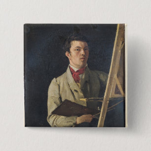 Self Portrait, Sitting next to an Easel, 1825 2 Inch Square Button