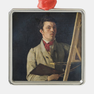 Self Portrait, Sitting next to an Easel, 1825 Metal Ornament
