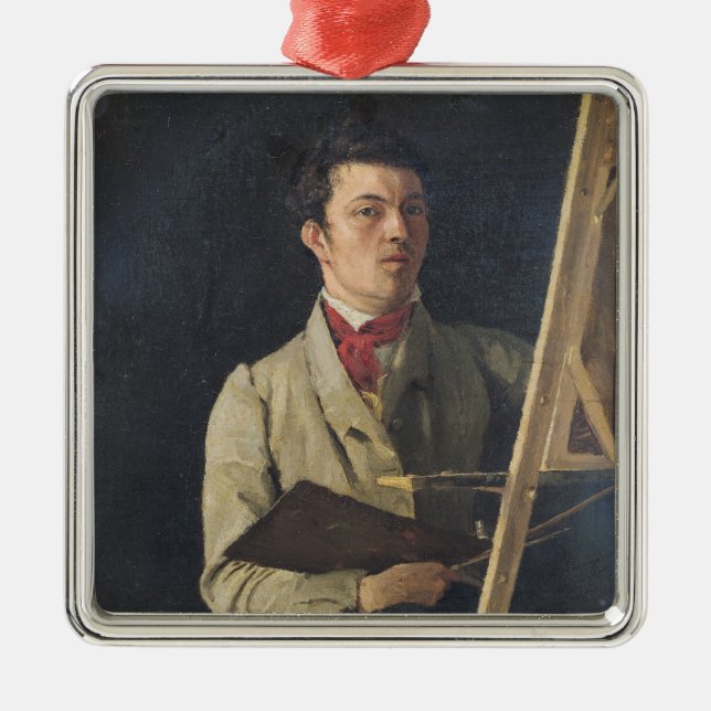 Self Portrait, Sitting next to an Easel, 1825 Metal Ornament (Front)