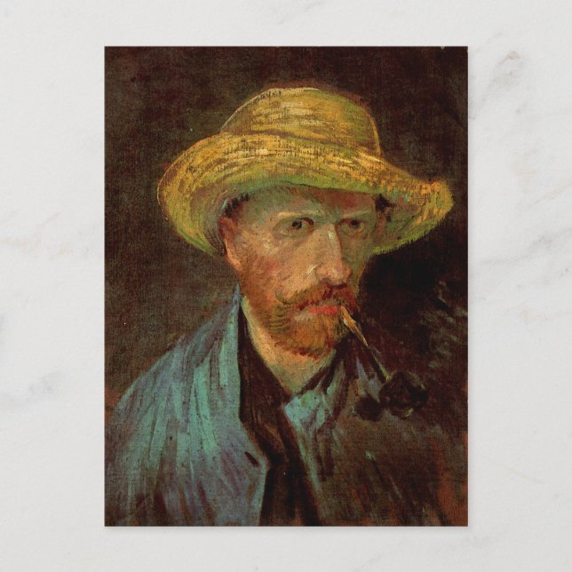 Self-Portrait, Straw Hat & Pipe Van Gogh Fine Art Postcard (Front)