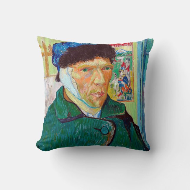Self-Portrait With a Bandaged Ear, Van Gogh Throw Pillow (Front)