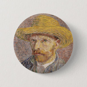 Self Portrait with a Straw Hat by Vincent van Gogh 2 Inch Round Button