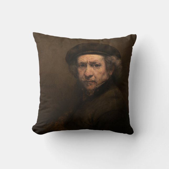 Self-Portrait with Beret and Turned-Up Collar Throw Pillow (Front)