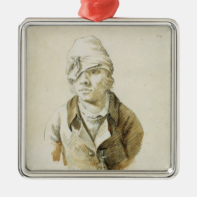 Self Portrait with Cap and Eye Patch Metal Ornament (Front)