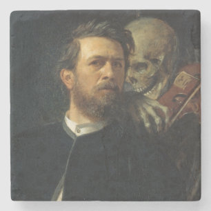 Self-Portrait With Death as a Fiddler (by Böcklin) Stone Coaster