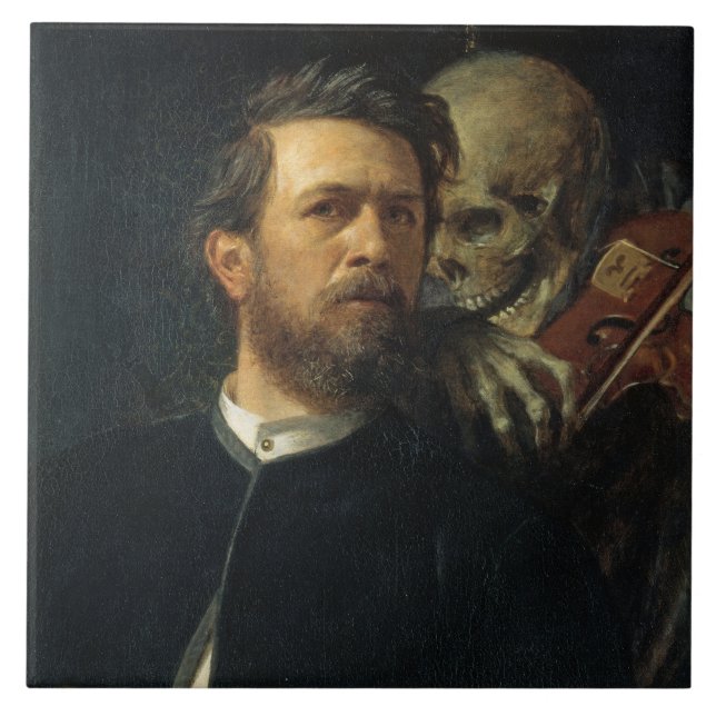 Self-Portrait With Death as a Fiddler (by Böcklin) Tile (Front)