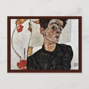 Self-Portrait With Fruit Lantern By Schiele Egon Postcard