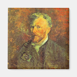 Self-portrait, with pipe, at a table by van Gogh Magnet