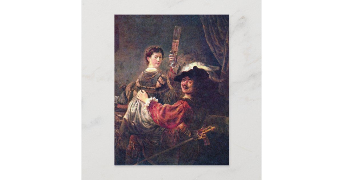 Self portrait with saskia by rembrandt postcard zazzle
