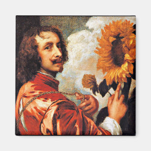 Self-Portrait with Sunflower, famous artwork Magnet