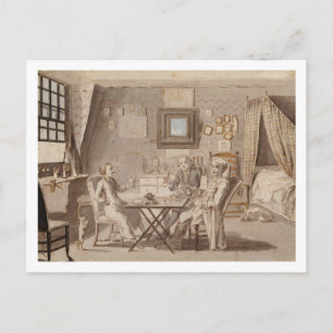 Self Portrait with Two Young Men (pen & brown ink Postcard