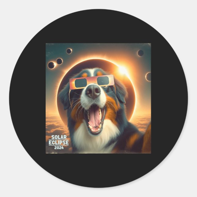 Selfie Bernese Mountain Dog Mens Solar Eclipse  Classic Round Sticker (Front)