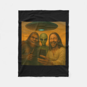 Selfie Bigfoot Jesus Alien - Cryptid Funny Sasquas Fleece Blanket