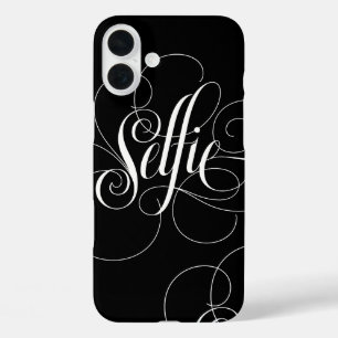 SELFIE Calligaphy Lettering Black White Elegance iPhone 16 Plus Case