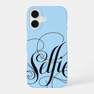 SELFIE Calligraphy Lettering Ice Blue Fashion iPhone 16 Case