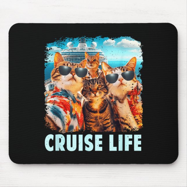 Selfie Cat Fun Cruise Buddies Ship Vacation Mouse Pad (Front)