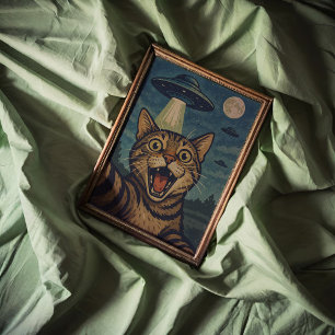 Selfie Chat Avec OVNI Poster D'Art Mur Imprimer