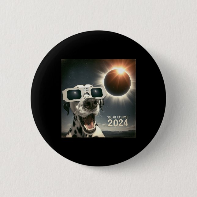 Selfie Dalmatian Kids Mens Solar Eclipse Dog  2 Inch Round Button (Front)