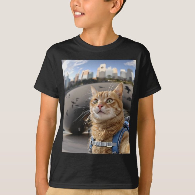 Selfie de chat à Chicago Bean Kids T-shirt Basic (Devant)