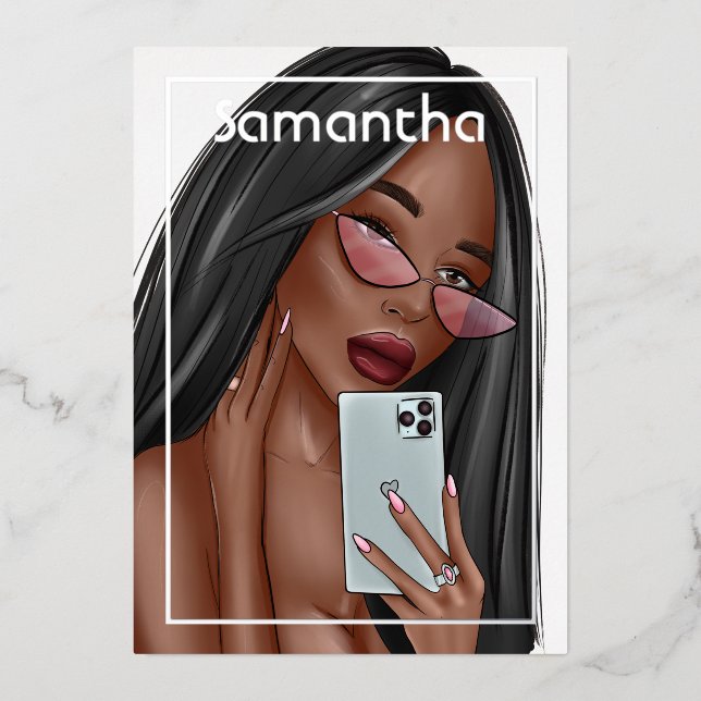 Selfie Femme Anniversaire Foil Invitation (Recto)