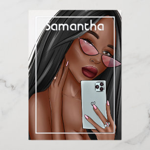 Selfie Femme Anniversaire Foil Invitation