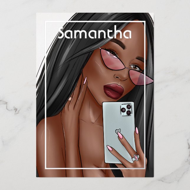 Selfie Femme Anniversaire Foil Invitation (Recto)