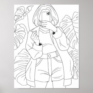 Selfie Girl Coloring Page Poster