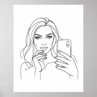Selfie Girl - Line Art  Poster
