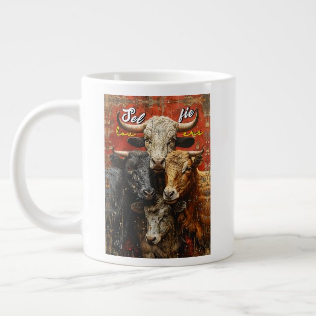 Selfie Lovers Cows Large Coffee Mug (Left)