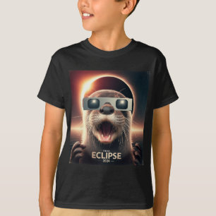 Selfie Otter Kids Mens Solar Eclipse  T-Shirt