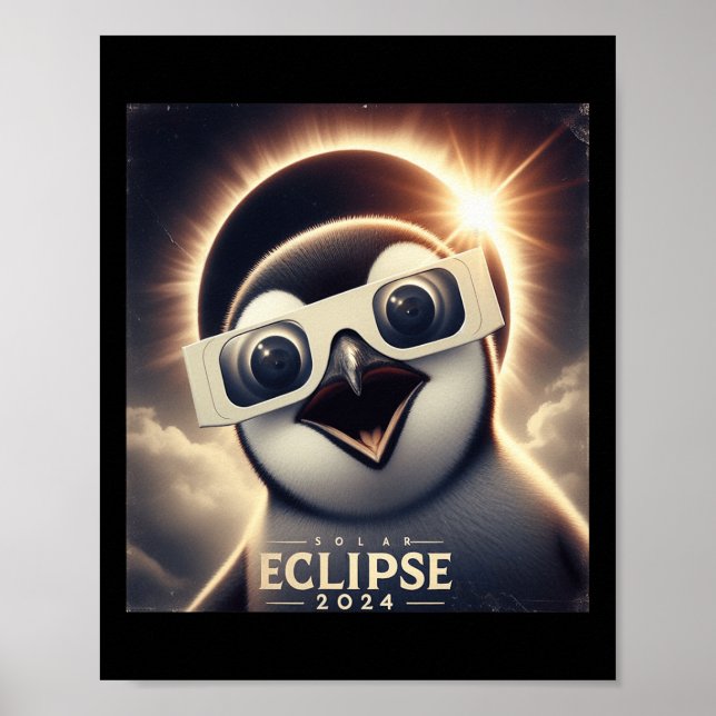 Selfie Penguin Kids Mens Solar Eclipse  Poster (Front)
