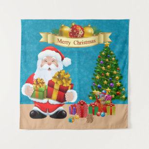 Selfie Photo Christmas Santa Tree Kids Backdrop Tapestry