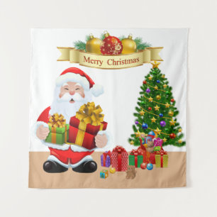 Selfie Photo Christmas Santa Tree Party Backdrop Tapestry