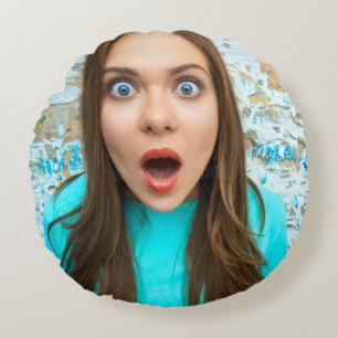 Selfie Photo Upload Your Face Fun Party Design Round Pillow