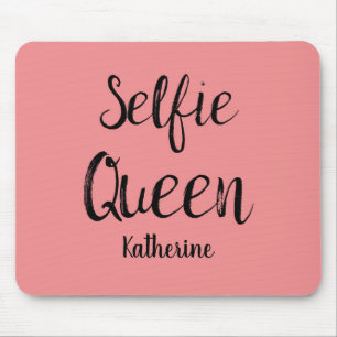 Selfie Queen Name Personalized Coral Orange Mouse Pad
