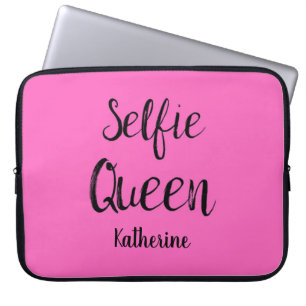 Selfie Queen Name Personalized Fuchsia Hot Pink Laptop Sleeve